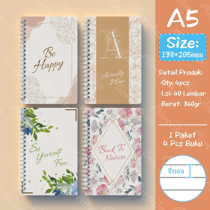 [READY] Aimilo Notebook A5 1 Paket 4 Pcs Buku Diary Aesthetic Buku Jurnal Aesthetic Sekolah 40 Lembar