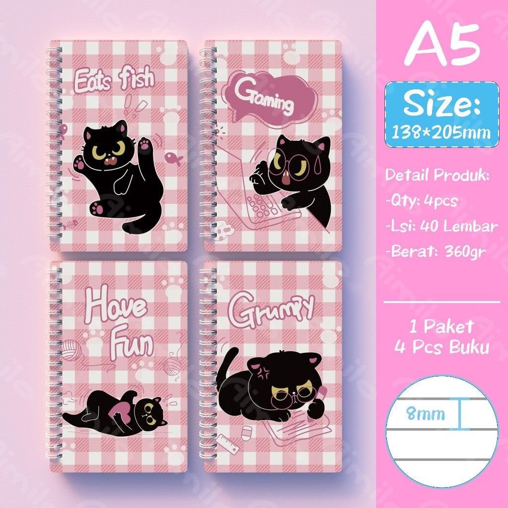 [READY] Aimilo Notebook A5 1 Paket 4 Pcs Buku Diary Aesthetic Buku Jurnal Aesthetic Sekolah 40 Lembar