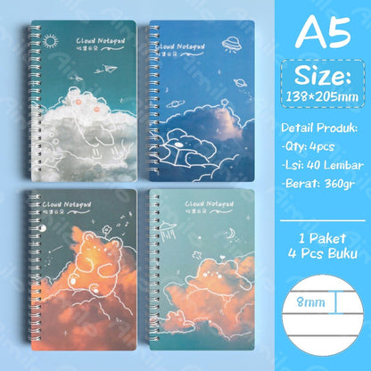 [READY] Aimilo Notebook A5 1 Paket 4 Pcs Buku Diary Aesthetic Buku Jurnal Aesthetic Sekolah 40 Lembar