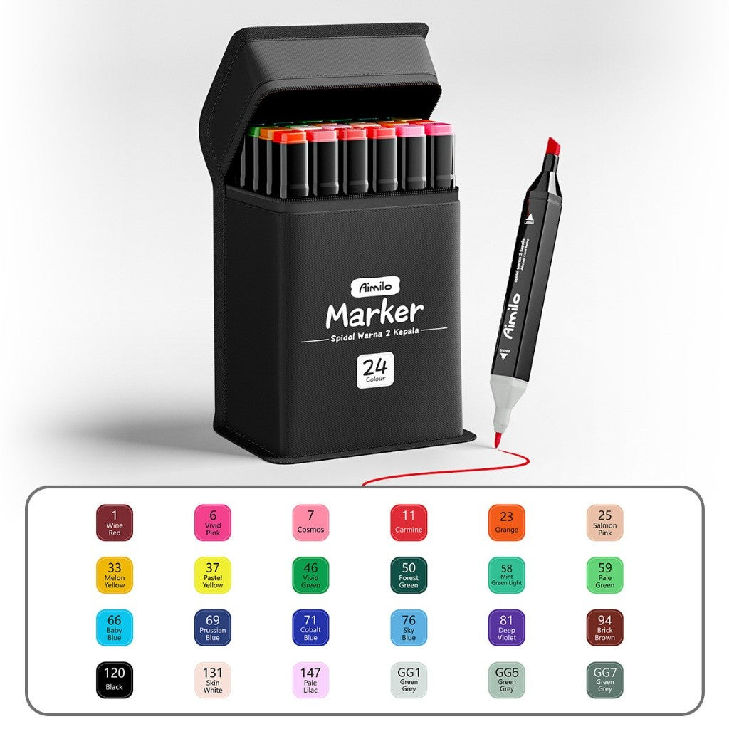 [READY] Aimilo Spidol Warna Warni 1 Set Sketch Marker 2 Tip Touch Marker 48/60/80 Warna