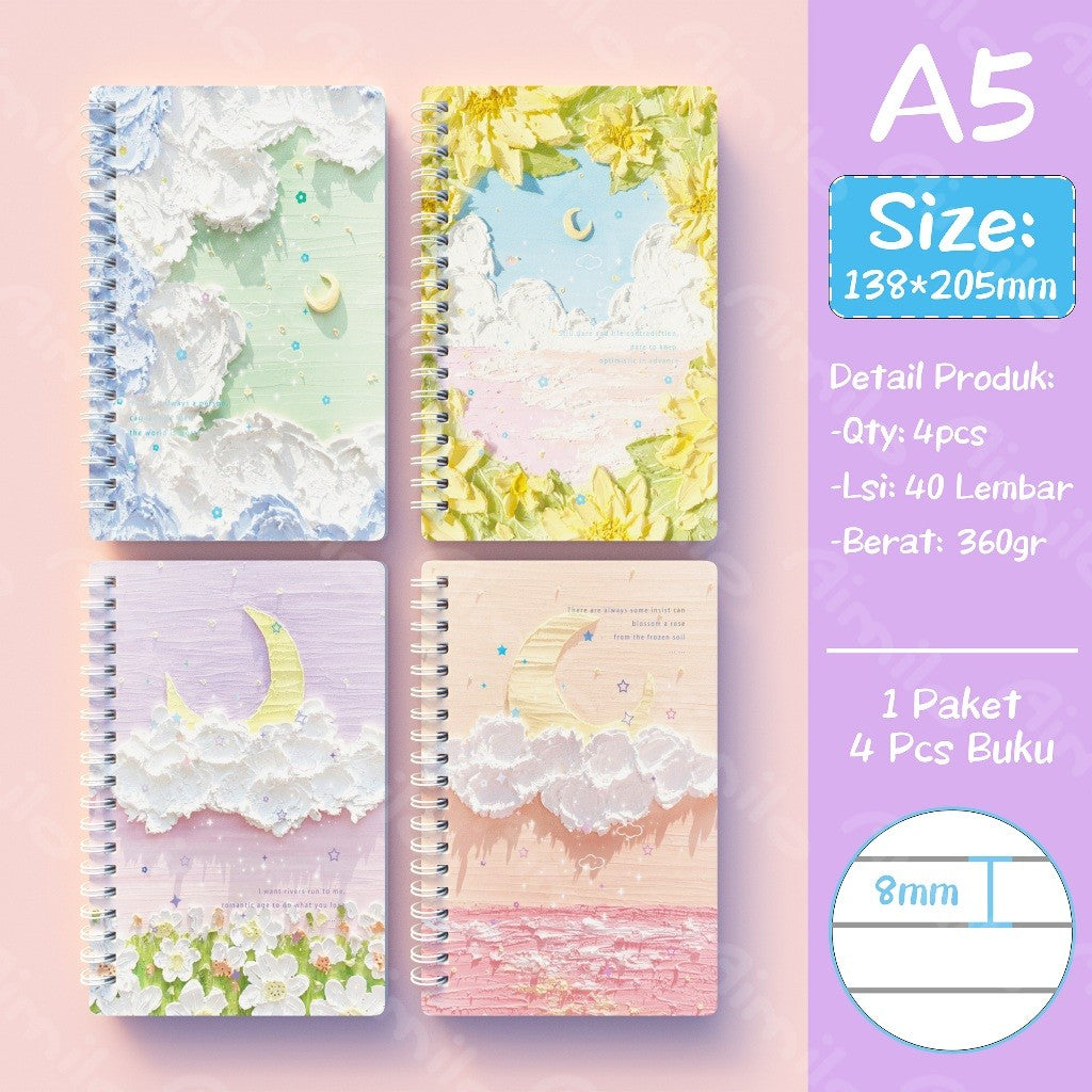 [READY] Aimilo Notebook A5 1 Paket 4 Pcs Buku Diary Aesthetic Buku Jurnal Aesthetic Sekolah 40 Lembar