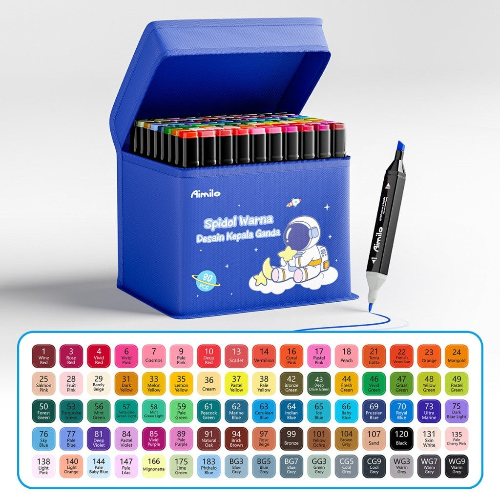 [READY] Aimilo Spidol Warna Warni 1 Set Sketch Marker 2 Tip Touch Marker 48/60/80 Warna