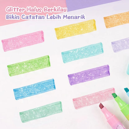 Aimilo Highlighter Glitter Pastel 1 Set Spidol Warna 2 Sisi 5 PCS 10 Warna