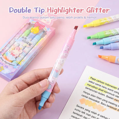 Aimilo Highlighter Glitter Pastel 1 Set Spidol Warna 2 Sisi 5 PCS 10 Warna