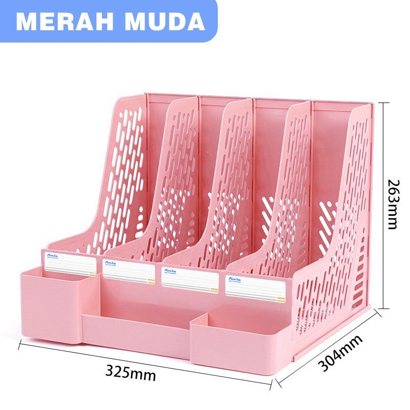 Aimilo Rak Buku Minimalis Aesthetic Tempat Buku Desktop Organizer File Serbaguna Box File Rak Buku Sekat