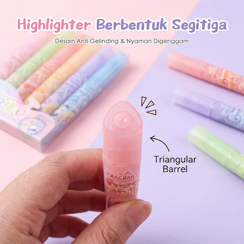 Aimilo Highlighter Pastel 1 Set Aroma Buah Segar Spidol Warna 6 PCS Aman Untuk Anak Tidak Menyengat