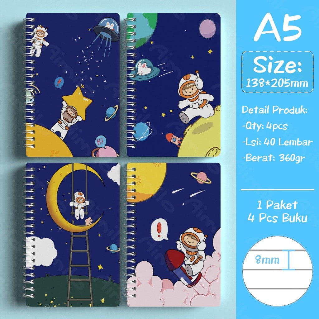 [READY] Aimilo Notebook A5 1 Paket 4 Pcs Buku Diary Aesthetic Buku Jurnal Aesthetic Sekolah 40 Lembar