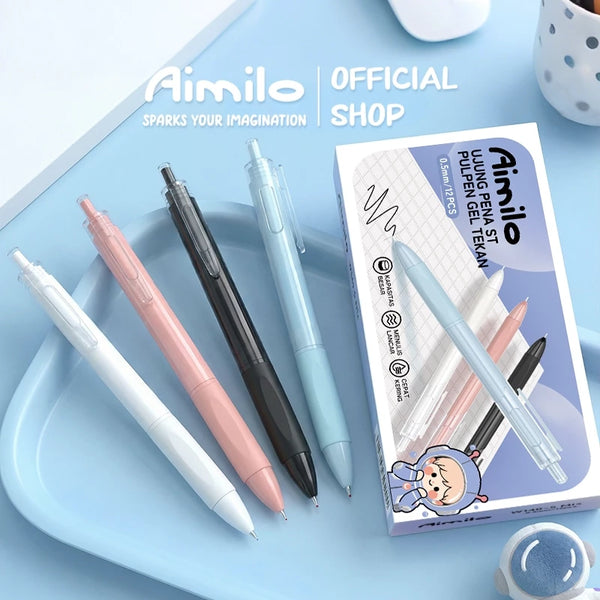 Aimilo Gel Pen Isi 12PCS Pulpen Gel Retractable 4 Warna 0.5mm