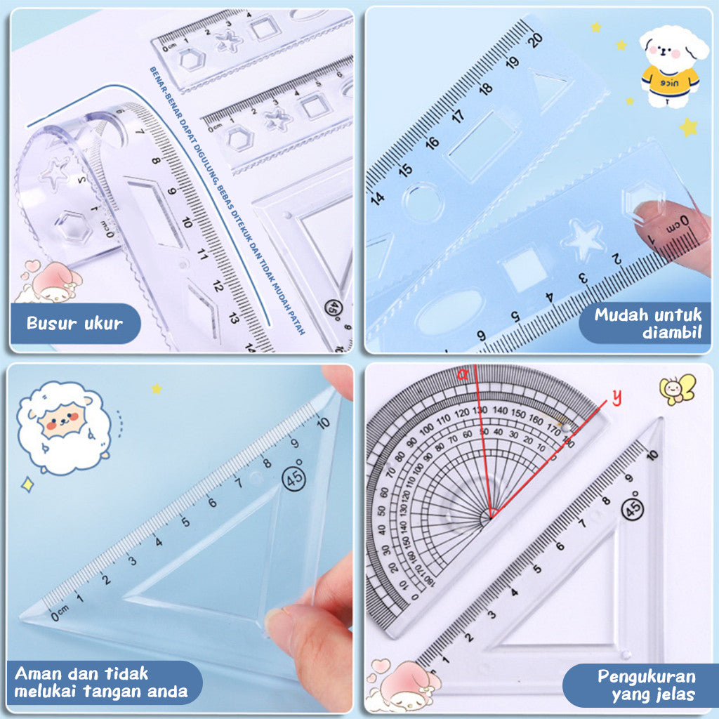 [READY] Aimilo Penggaris Lucu 1 Set 4 Pcs Premium Ruler Dapat Ditekuk Tanpa Patah