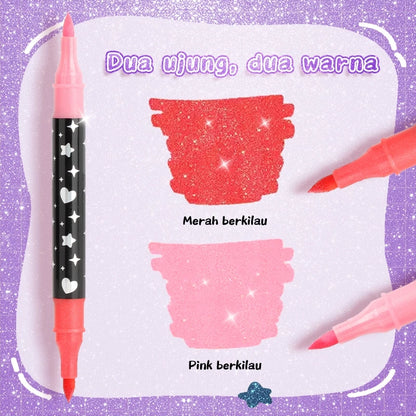Aimilo Spidol Glitter Marker Set 2 Sisi 2 Warna Brush Pen 24/48/72/96 Warna Alat Gambar Anak