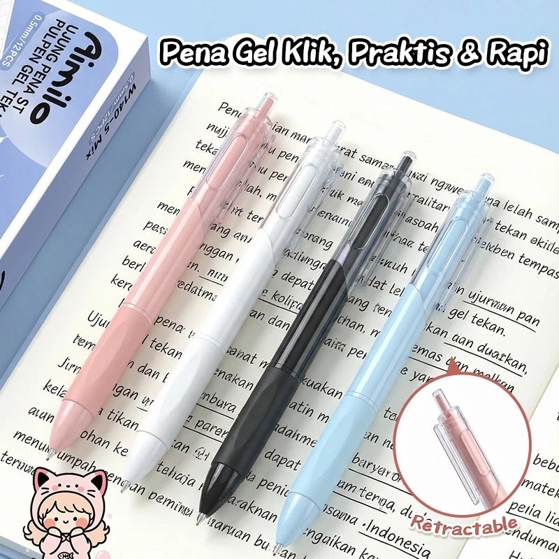Aimilo Gel Pen Isi 12PCS Pulpen Gel Retractable 4 Warna 0.5mm