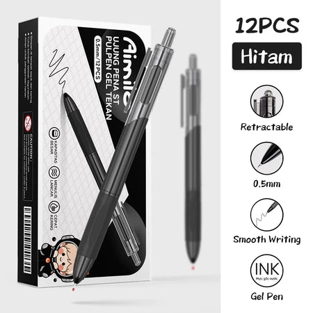 Aimilo Gel Pen Isi 12PCS Pulpen Gel Retractable 4 Warna 0.5mm