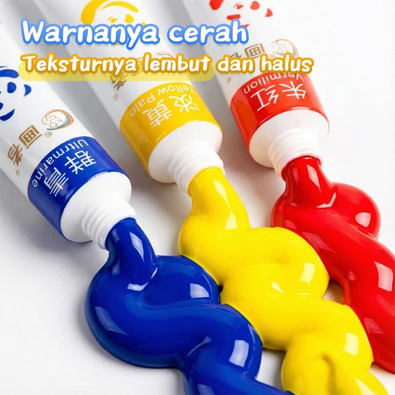 Aimilo Cat Akrilik Set 12/24Warna Acrylic Paint Isi Palet & Kuas Cepat Kering Dan Halus