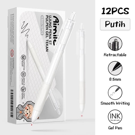 Aimilo Gel Pen Isi 12PCS Pulpen Gel Retractable 4 Warna 0.5mm