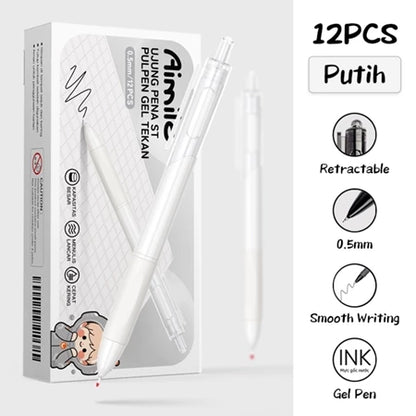 Aimilo Gel Pen Isi 12PCS Pulpen Gel Retractable 4 Warna 0.5mm