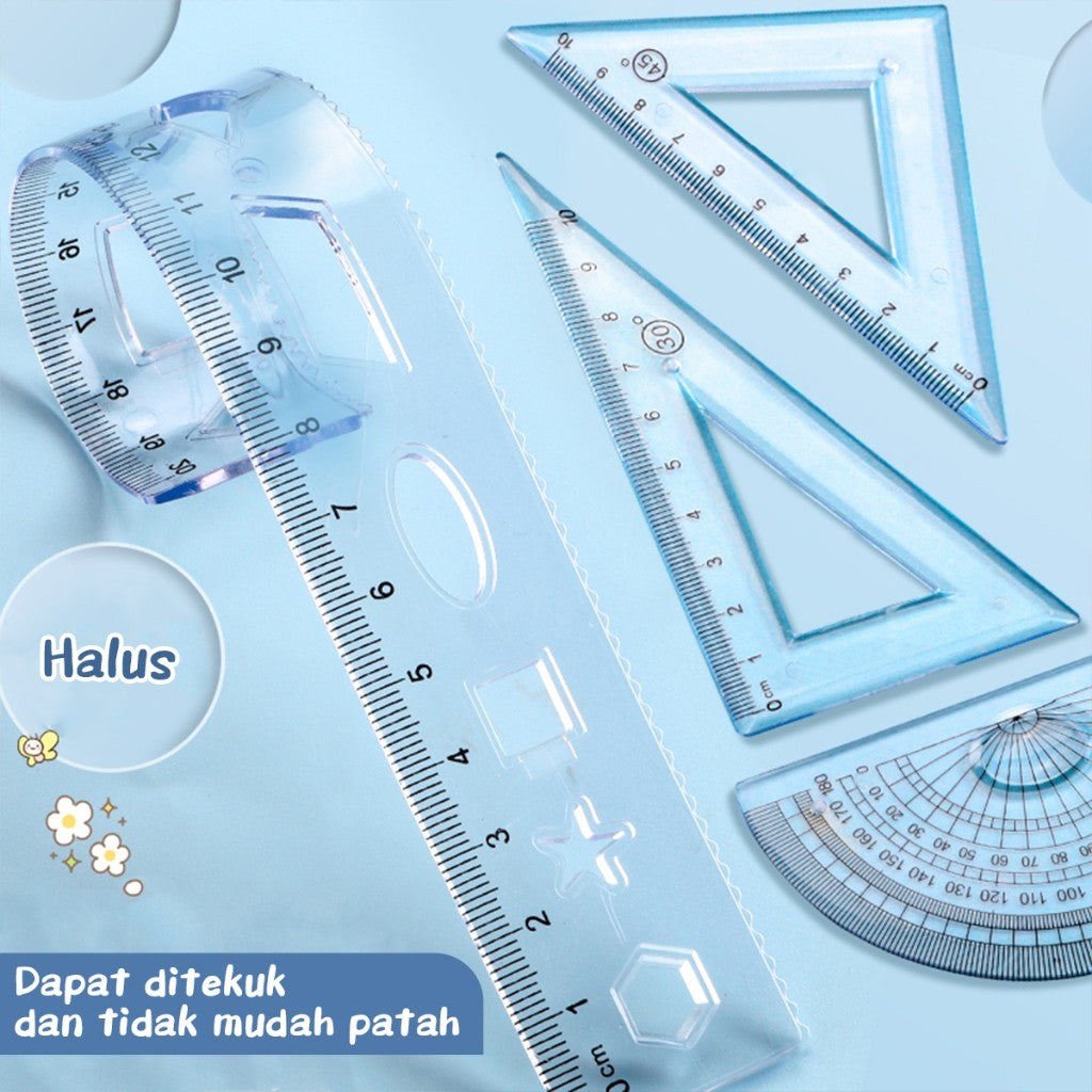[READY] Aimilo Penggaris Lucu 1 Set 4 Pcs Premium Ruler Dapat Ditekuk Tanpa Patah