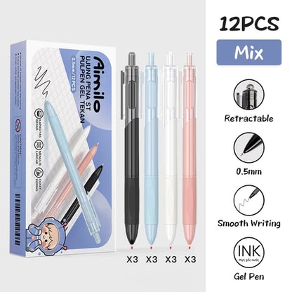 Aimilo Gel Pen Isi 12PCS Pulpen Gel Retractable 4 Warna 0.5mm
