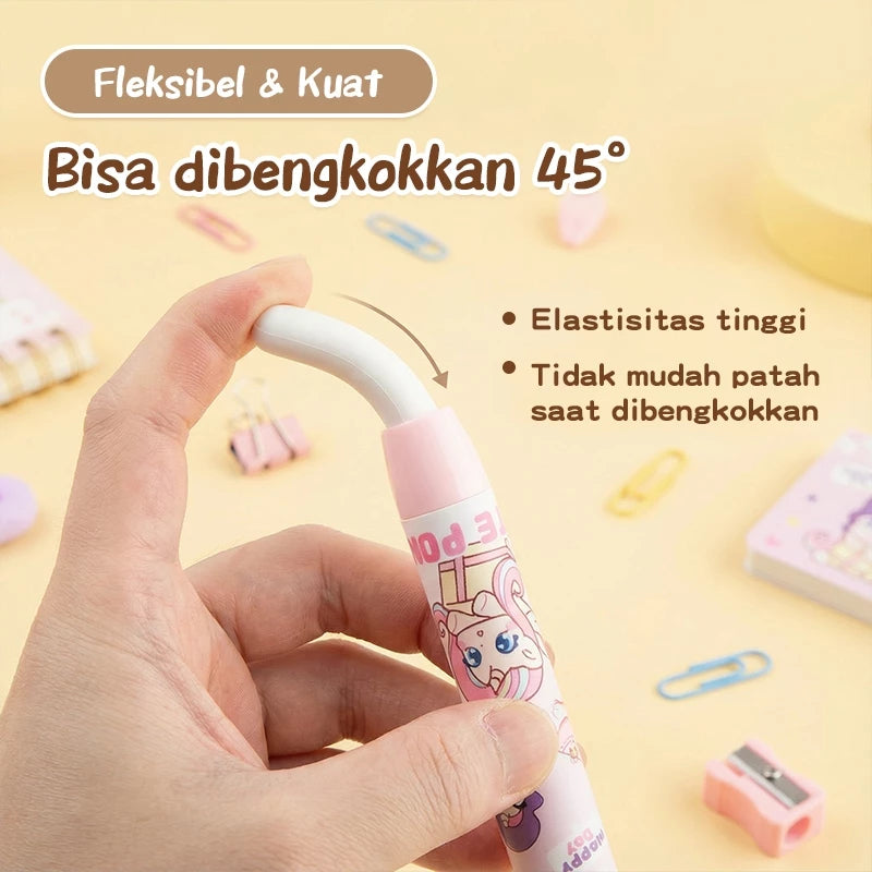 Aimilo Penghapus Pensil Mekanik Karakter Isi 2PCS Eraser Penghapus Tekan
