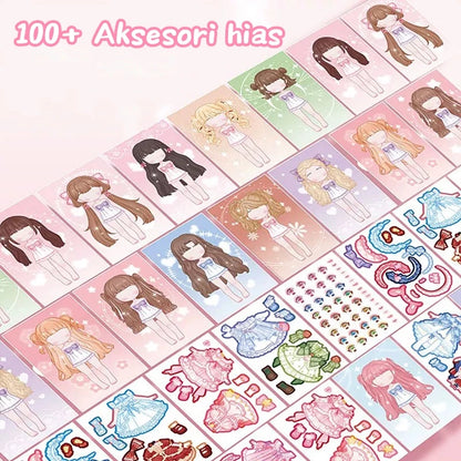 Aimilo Buku Stiker Anak Diy 20 Lembar Tidak Berulang Ganti Baju Stiker Buku Stiker Dress Up & Makeup
