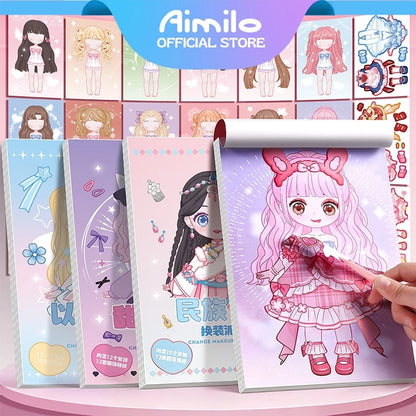 Aimilo Buku Stiker Anak Diy 20 Lembar Tidak Berulang Ganti Baju Stiker Buku Stiker Dress Up & Makeup