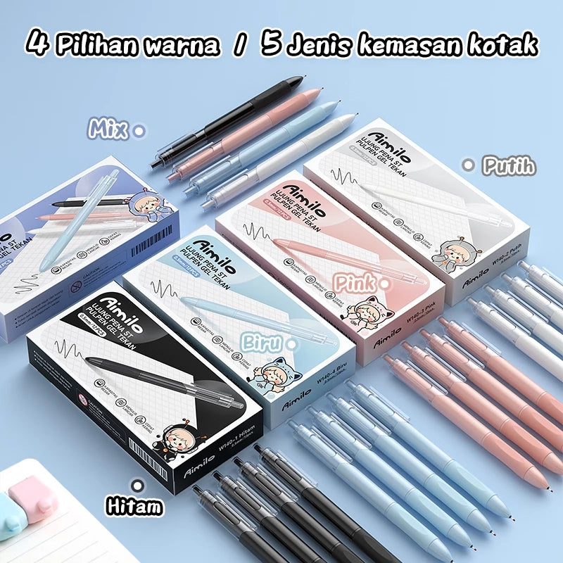 Aimilo Gel Pen Isi 12PCS Pulpen Gel Retractable 4 Warna 0.5mm