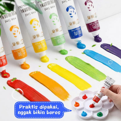 Aimilo Cat Akrilik Set 12/24Warna Acrylic Paint Isi Palet & Kuas Cepat Kering Dan Halus