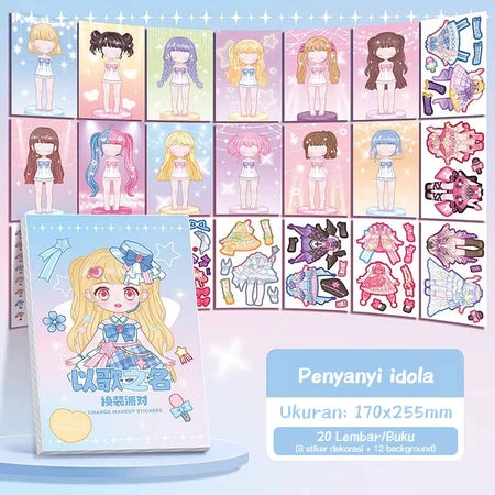 Aimilo Buku Stiker Anak Diy 20 Lembar Tidak Berulang Ganti Baju Stiker Buku Stiker Dress Up & Makeup