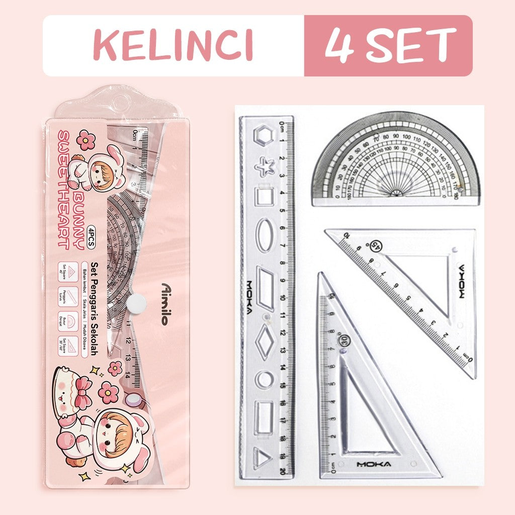 [READY] Aimilo Penggaris Lucu 1 Set 4 Pcs Premium Ruler Dapat Ditekuk Tanpa Patah