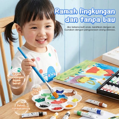 Aimilo Cat Akrilik Set 12/24Warna Acrylic Paint Isi Palet & Kuas Cepat Kering Dan Halus