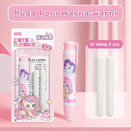 Aimilo Penghapus Pensil Mekanik Karakter Isi 2PCS Eraser Penghapus Tekan