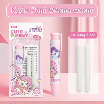 Aimilo Penghapus Pensil Mekanik Karakter Isi 2PCS Eraser Penghapus Tekan