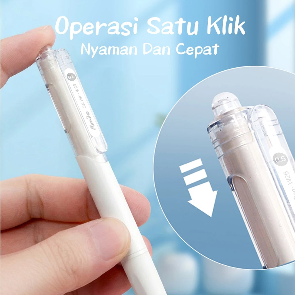 Aimilo Gel Pen Isi 12PCS Pulpen Gel Retractable 4 Warna 0.5mm