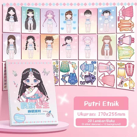 Aimilo Buku Stiker Anak Diy 20 Lembar Tidak Berulang Ganti Baju Stiker Buku Stiker Dress Up & Makeup
