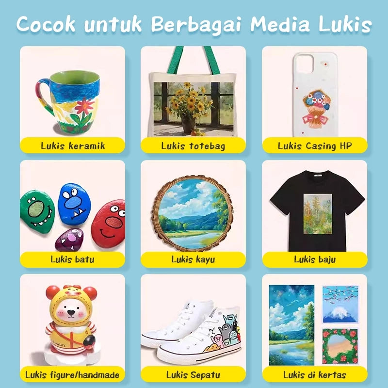 Aimilo Cat Akrilik Set 12/24Warna Acrylic Paint Isi Palet & Kuas Cepat Kering Dan Halus