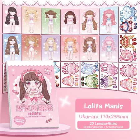 Aimilo Buku Stiker Anak Diy 20 Lembar Tidak Berulang Ganti Baju Stiker Buku Stiker Dress Up & Makeup