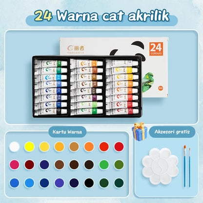 Aimilo Cat Akrilik Set 12/24Warna Acrylic Paint Isi Palet & Kuas Cepat Kering Dan Halus