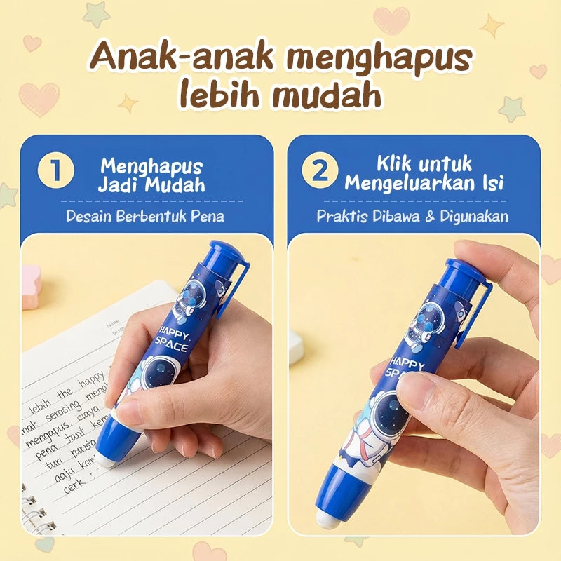 Aimilo Penghapus Pensil Mekanik Karakter Isi 2PCS Eraser Penghapus Tekan