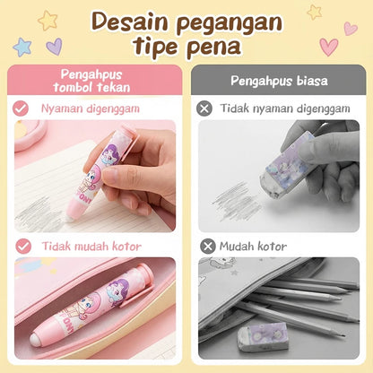 Aimilo Penghapus Pensil Mekanik Karakter Isi 2PCS Eraser Penghapus Tekan