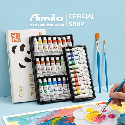 Aimilo Cat Akrilik Set 12/24Warna Acrylic Paint Isi Palet & Kuas Cepat Kering Dan Halus