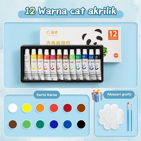 Aimilo Cat Akrilik Set 12/24Warna Acrylic Paint Isi Palet & Kuas Cepat Kering Dan Halus