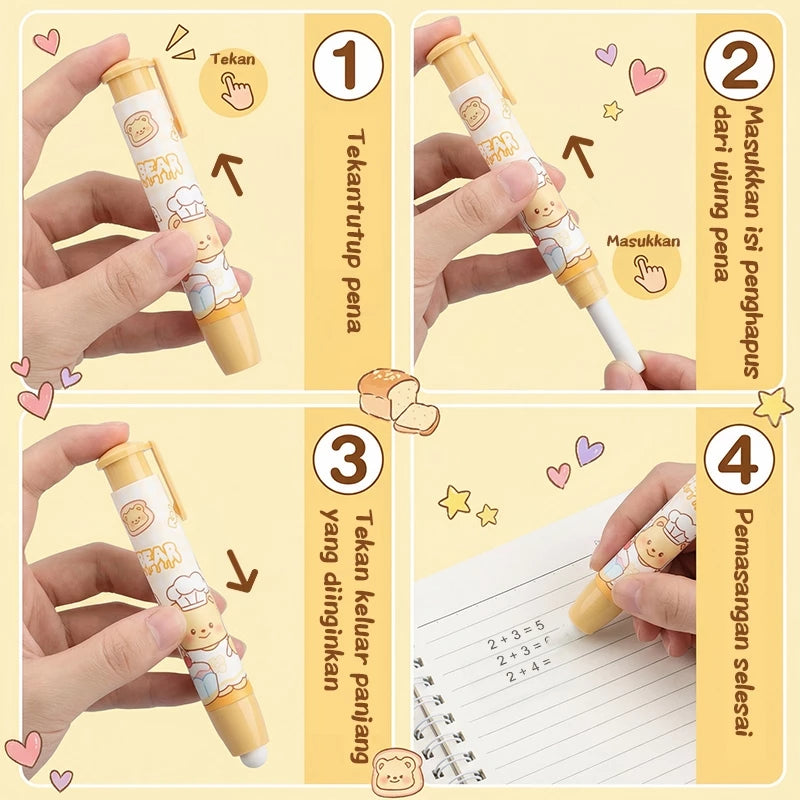Aimilo Penghapus Pensil Mekanik Karakter Isi 2PCS Eraser Penghapus Tekan