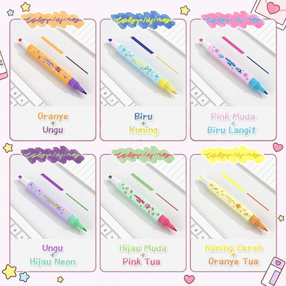 [READY] Aimilo Highlighter Pastel 1 Set Spidol Warna 2 Sisi 6 PCS 12 Warna