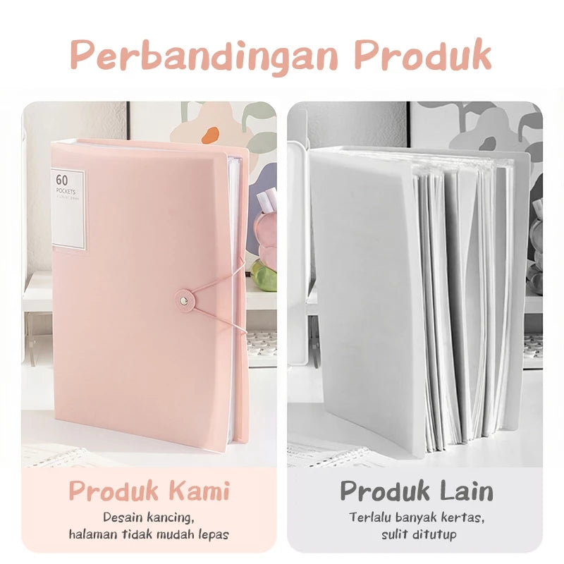 Aimilo Display Book A4 Document Folder Clear Holder Tahan Air Isi 30/60 Lembar Dengan Tali