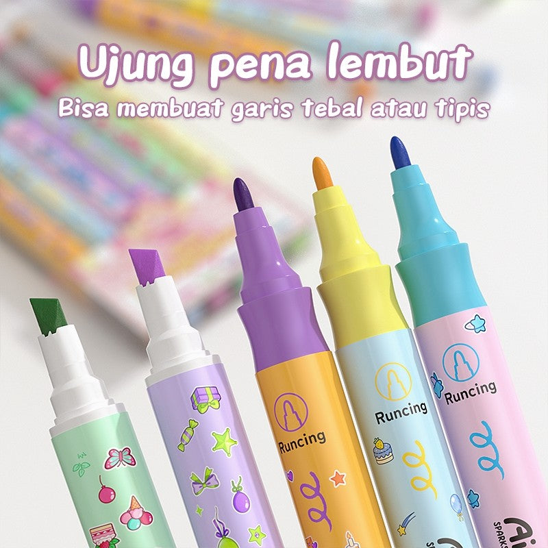 [READY] Aimilo Highlighter Pastel 1 Set Spidol Warna 2 Sisi 6 PCS 12 Warna