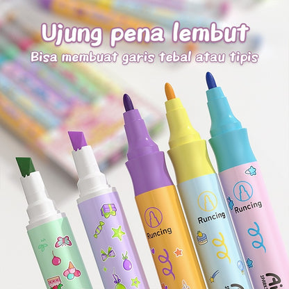 [READY] Aimilo Highlighter Pastel 1 Set Spidol Warna 2 Sisi 6 PCS 12 Warna