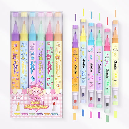 [READY] Aimilo Highlighter Pastel 1 Set Spidol Warna 2 Sisi 6 PCS 12 Warna