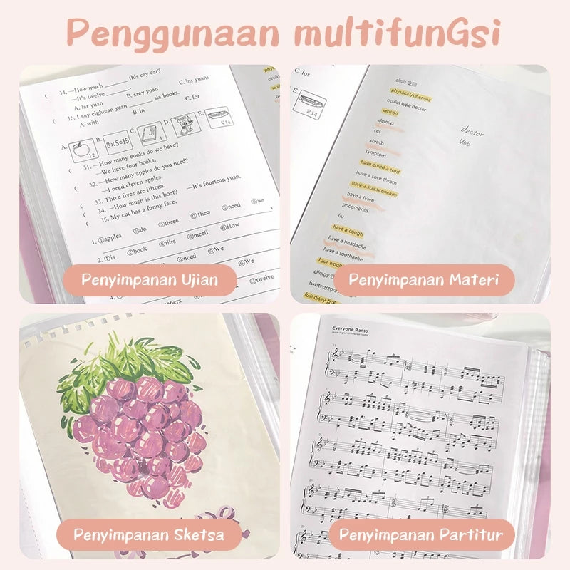 Aimilo Display Book A4 Document Folder Clear Holder Tahan Air Isi 30/60 Lembar Dengan Tali