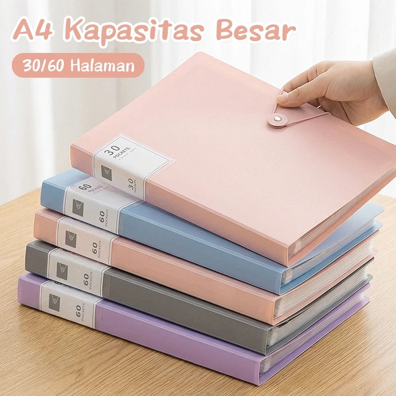 Aimilo Display Book A4 Document Folder Clear Holder Tahan Air Isi 30/60 Lembar Dengan Tali