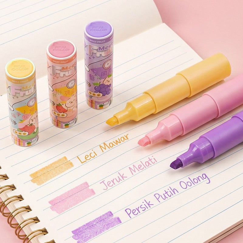[READY] Aimilo Spidol Highlighter Glitter Beraroma Buah Isi 3 Warna Emas/Silver Spidol Warna Kapasitas Besar