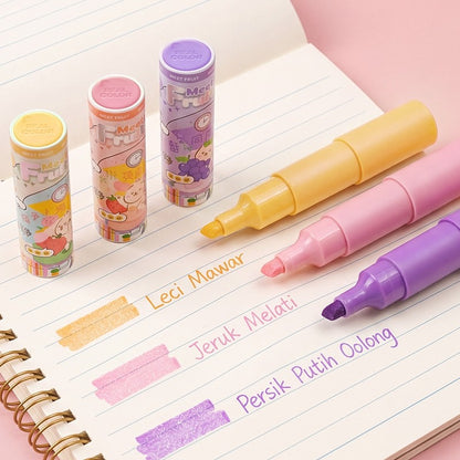 [READY] Aimilo Spidol Highlighter Glitter Beraroma Buah Isi 3 Warna Emas/Silver Spidol Warna Kapasitas Besar